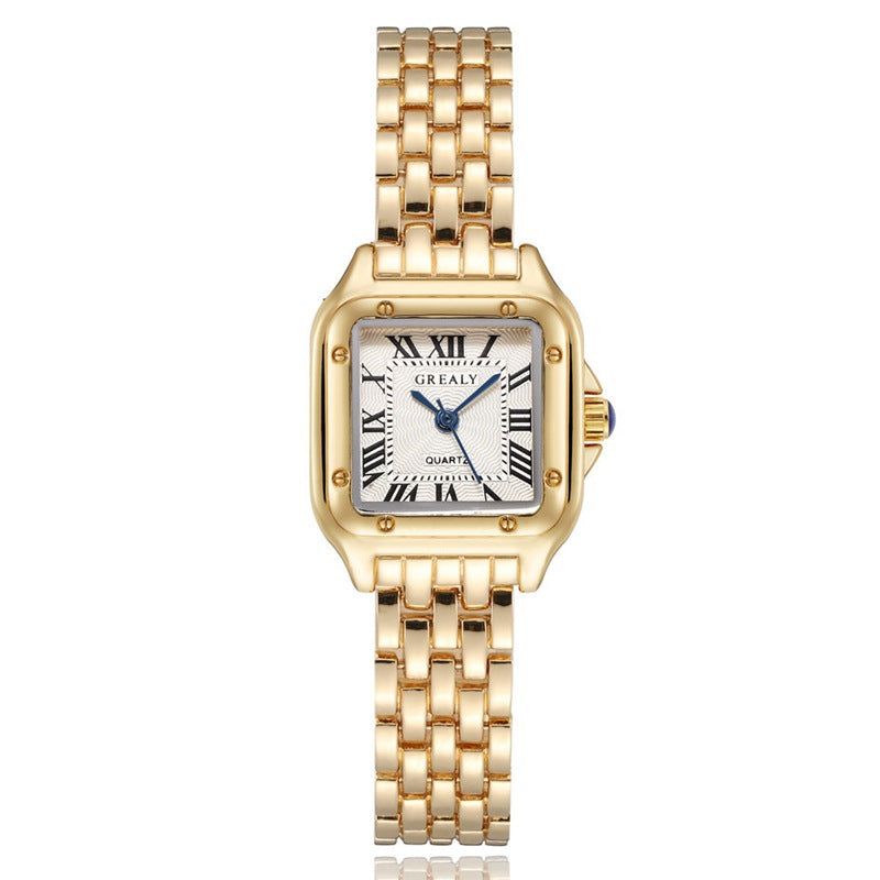 Women's Gold White Square Watch - World Time, Alloy