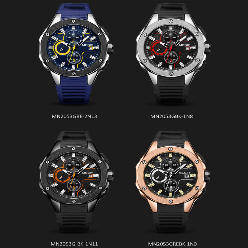 MEGIR cross-border explosive multifunctional fashion silicone strap sports quartz watch men's waterproof luminous wholesale watch
