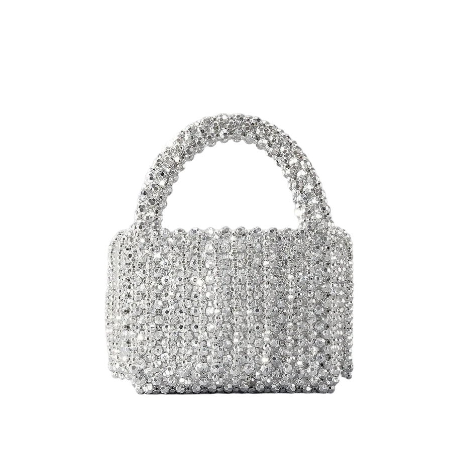 New acrylic tassel handbag women's diy handmade beaded woven bag bling silver beads evening bag