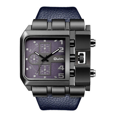 Men's Brown Square Dial Quartz Watch - World Time