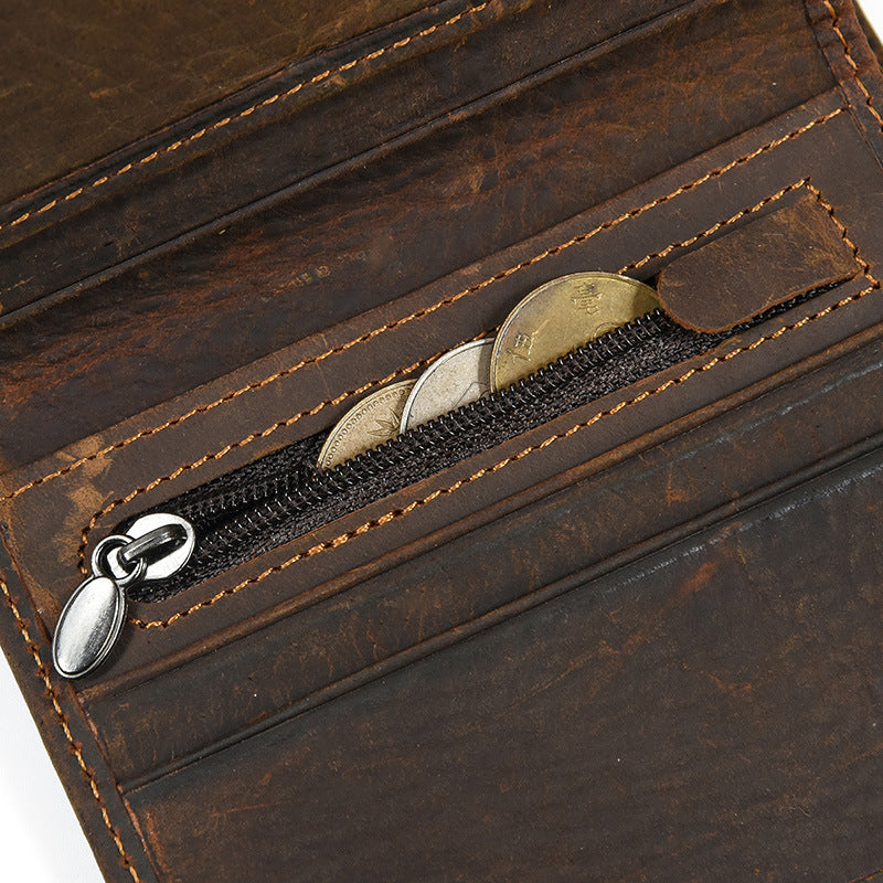 Men's Crazy Horse Leather Two-Fold Wallet | Aladinae