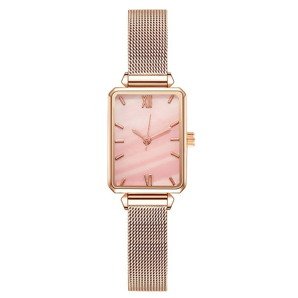 Women's Pink Square Dial Watch - World Time, Magnet Buckle