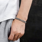 925 Sterling Silver Cuban Silver Bracelet for Men, Vintage Style, Handmade, Light Luxury, Tang Grass Pattern, Men's Jewelry Bracelet