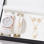 Women's White Heart-Design Quartz Watch - Silicone Strap