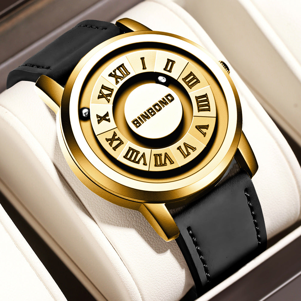 Men's Black Rotating Dial Watch - Steel Strap
