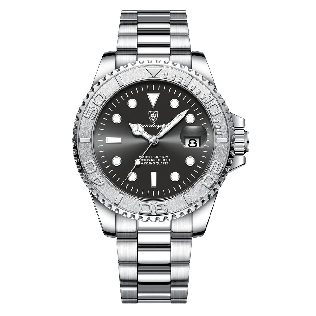 Men's Gray Quartz Watch - Waterproof, Steel Strap