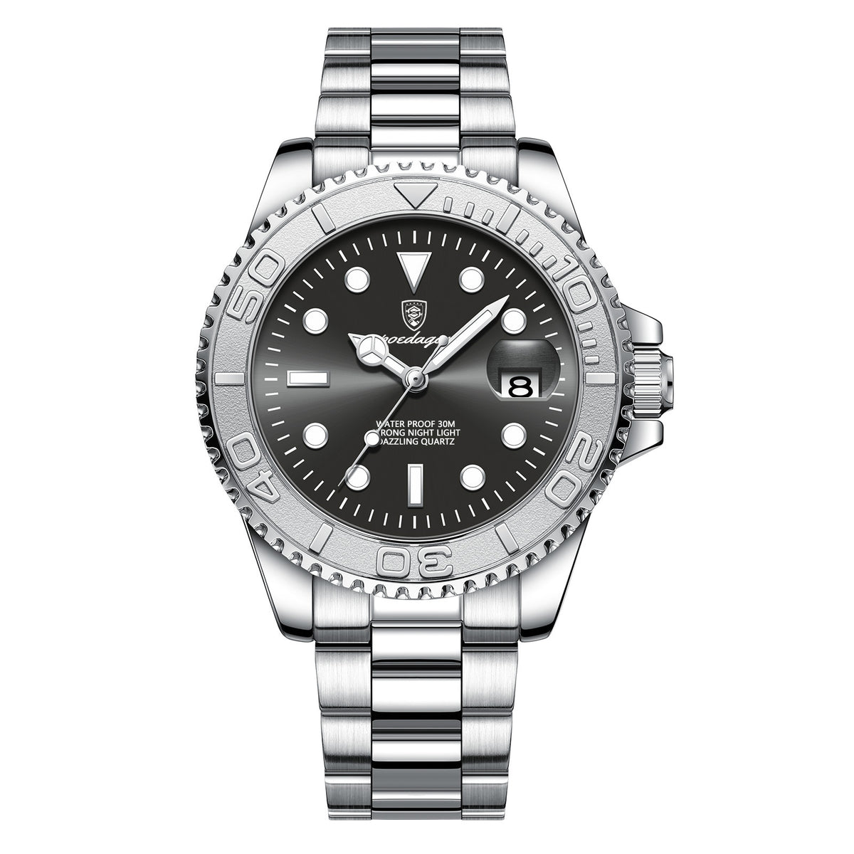 Men's Gray Quartz Watch - Waterproof, Steel Strap