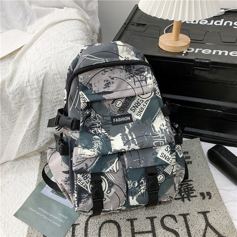 School bag for boys, junior high school students, Korean version, large capacity, high school backpack, personalized graffiti school bag, female, simple campus backpack