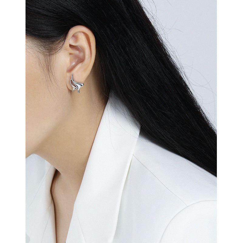655 Korean version of ins original design simple and versatile seagull series texture S925 sterling silver earrings for women