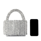 New acrylic tassel handbag women's diy handmade beaded woven bag bling silver beads evening bag