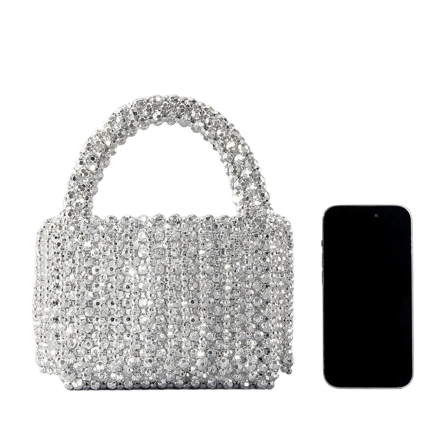 New acrylic tassel handbag women's diy handmade beaded woven bag bling silver beads evening bag