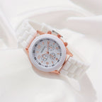 Women's White Heart-Design Quartz Watch - Silicone Strap