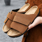 Men's Black Cork Sandals - Velcro, Non-Slip