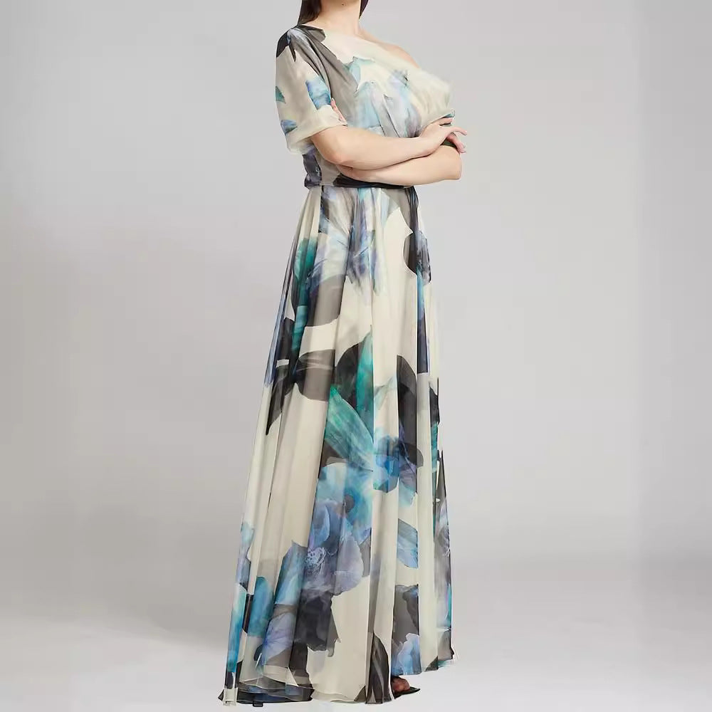 2025 Cross-Border Summer New European and American Bohemian Resort Style Lace-up Lolita Full Skirt Printed Dress