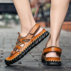 Cross-border foreign trade men's handmade Velcro beach sandals men's summer leisure outdoor real cowhide mesh breathable shoes