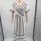 New European and American style summer vacation V-neck women's short-sleeved pleated maxi dress