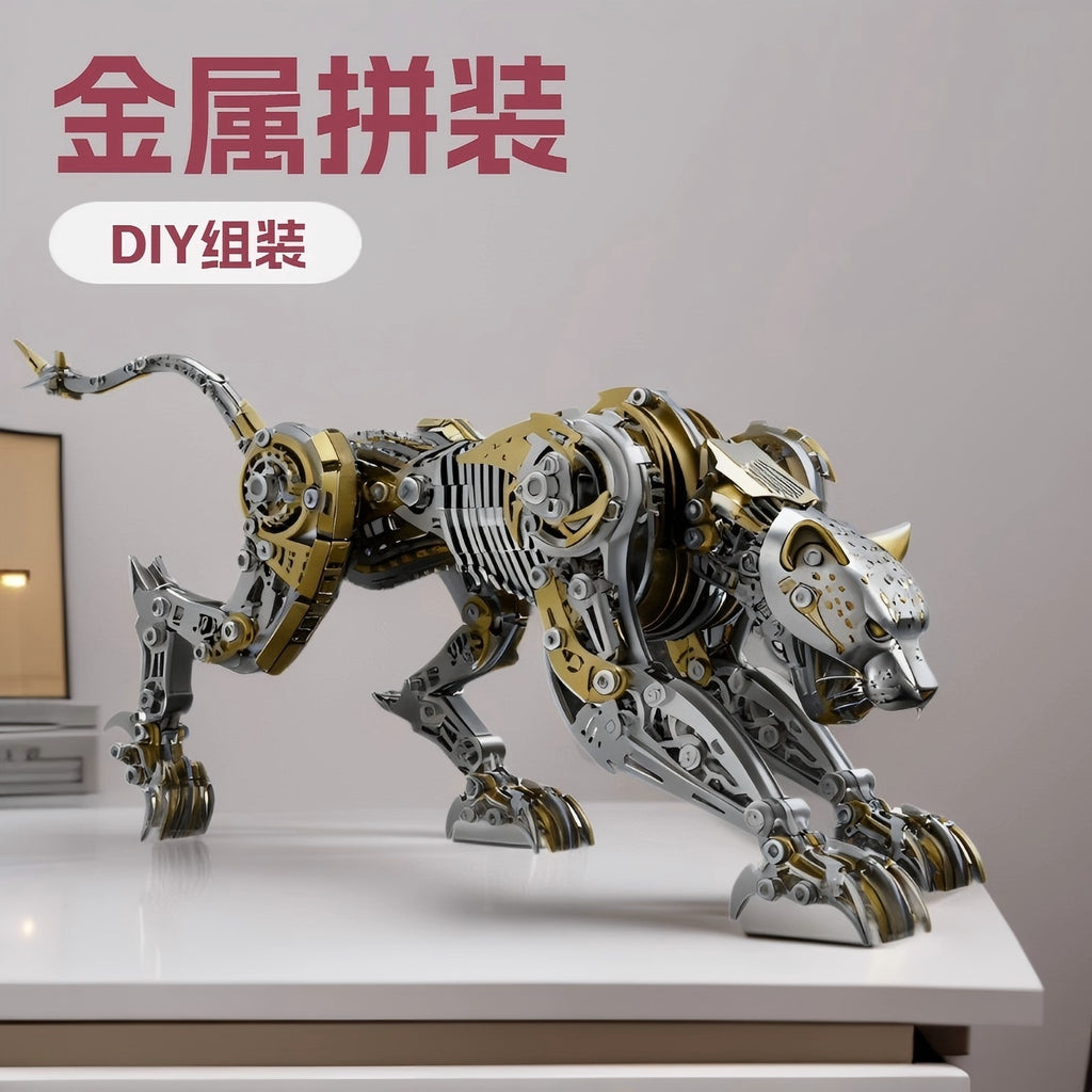 High-end metal assembly mechanical cheetah model, 3D stereoscopic handmade assembly toy model, gift for boys.
