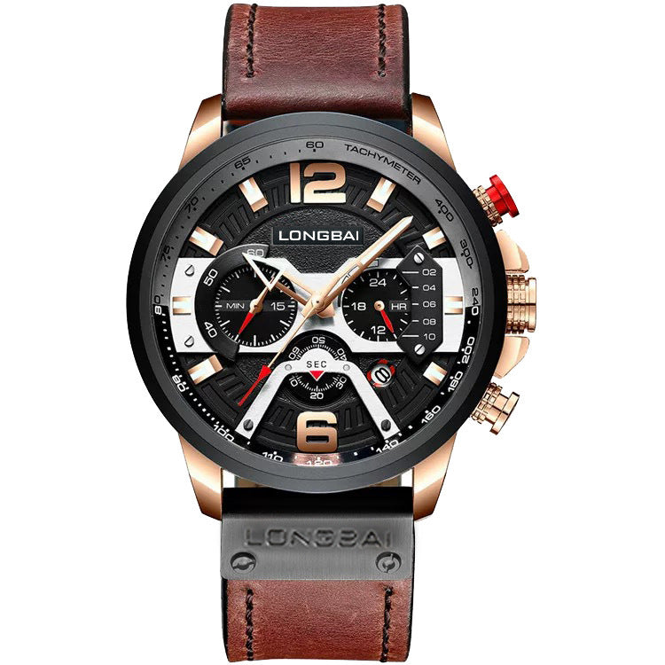 Men's Silver Black Multi-Hand Quartz Watch - Waterproof