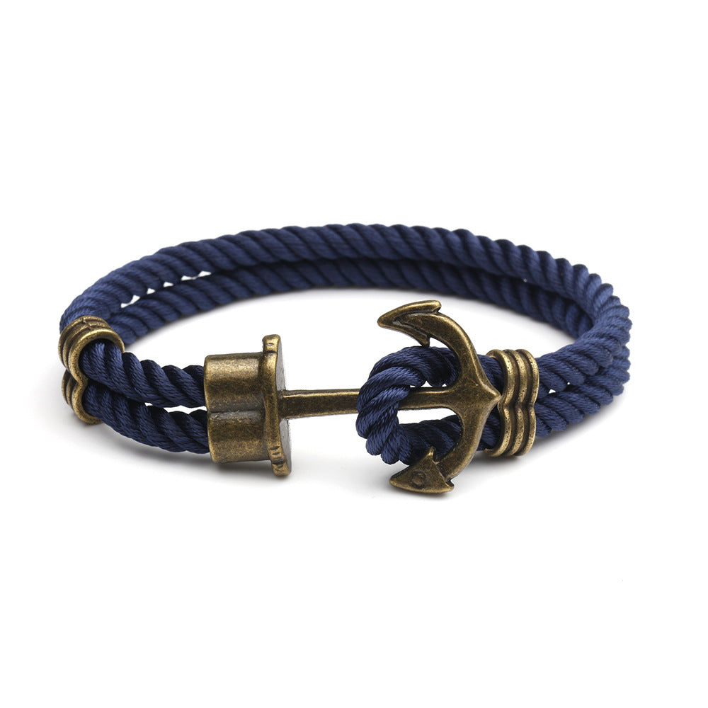 Navy anchor bracelet European and American street fashion handmade original men and women couple hand rope trend men's personality jewelry