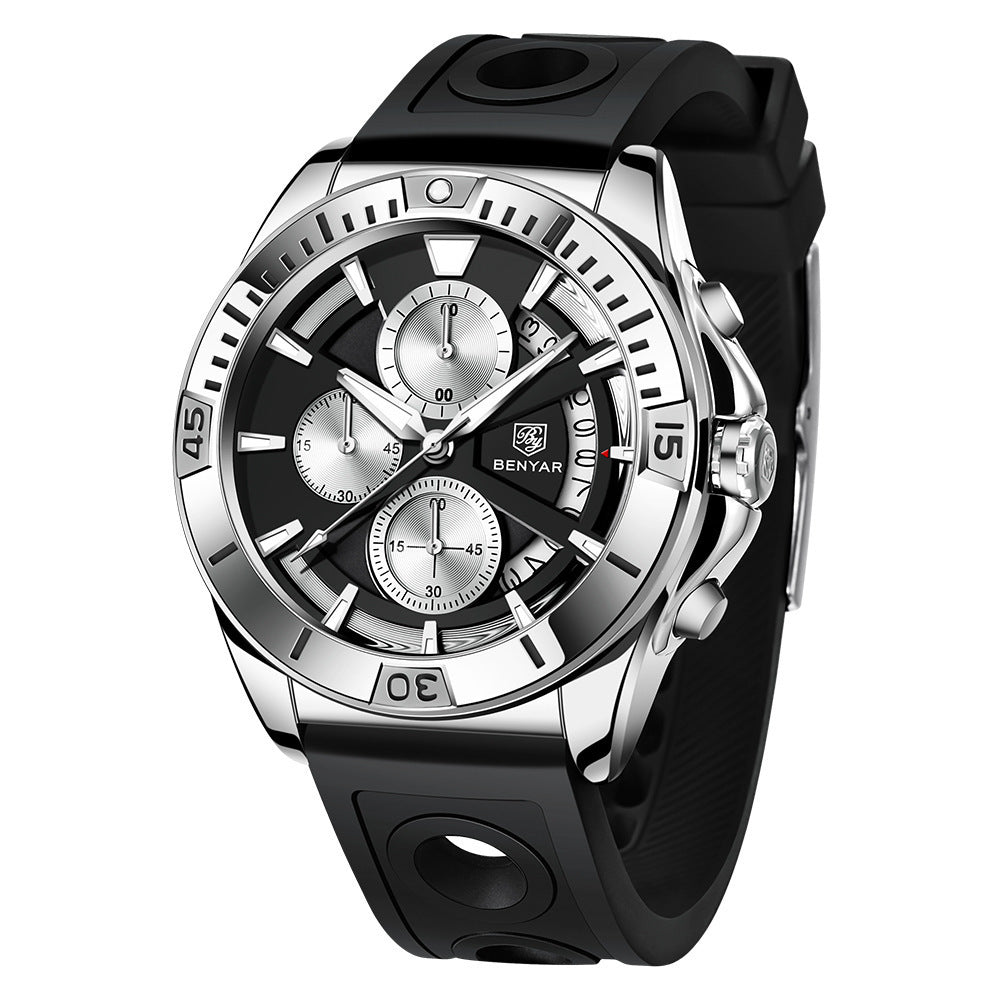 Men's Quartz Watch - Half-Fan Calendar, Folding Clasp
