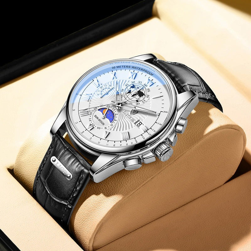 Men's Moon Phase Chronograph Watch – Quartz | Aladinae