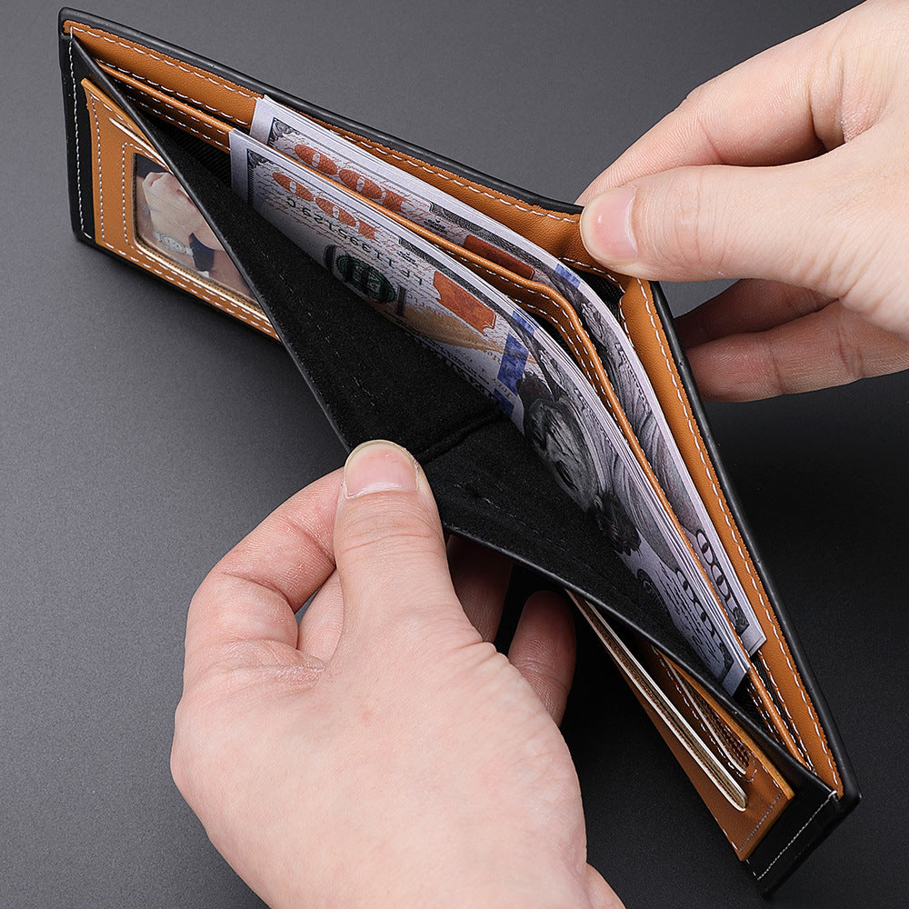 Men's Black Horizontal Wallet - Zipper, PU Leather