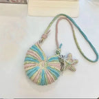 Handmade woven seashell phone case with starfish glitter graffiti yarn crochet DIY material kit - a gift for your best friend