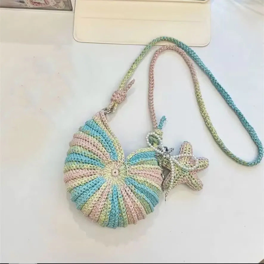Handmade woven seashell phone case with starfish glitter graffiti yarn crochet DIY material kit - a gift for your best friend