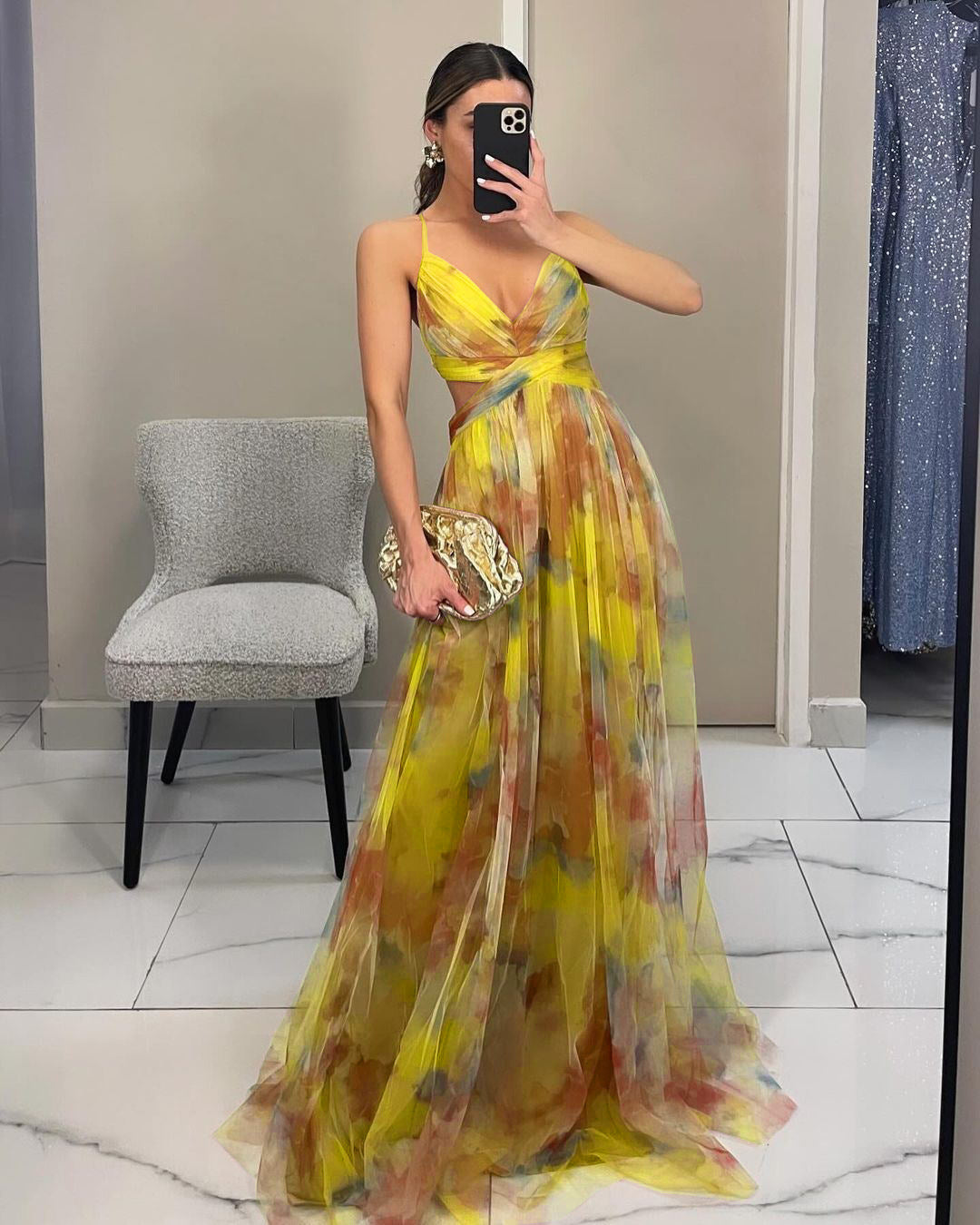Cross-border 2025 European and American Spring/Summer New Mesh Printed Sundress, INS Vacation Casual Party Dress