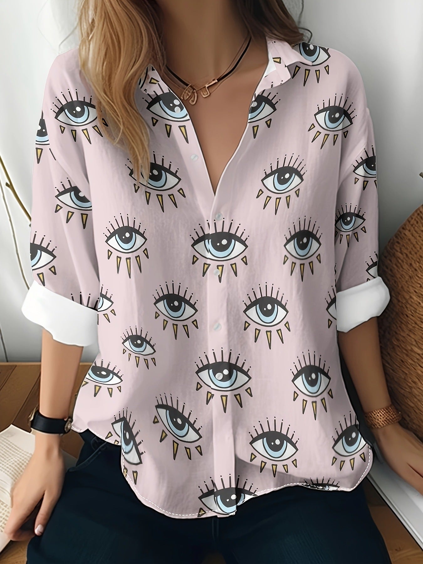Cat cross-border Amazon European and American women's 3D printed floral pattern long-sleeved shirt women's fashion tops