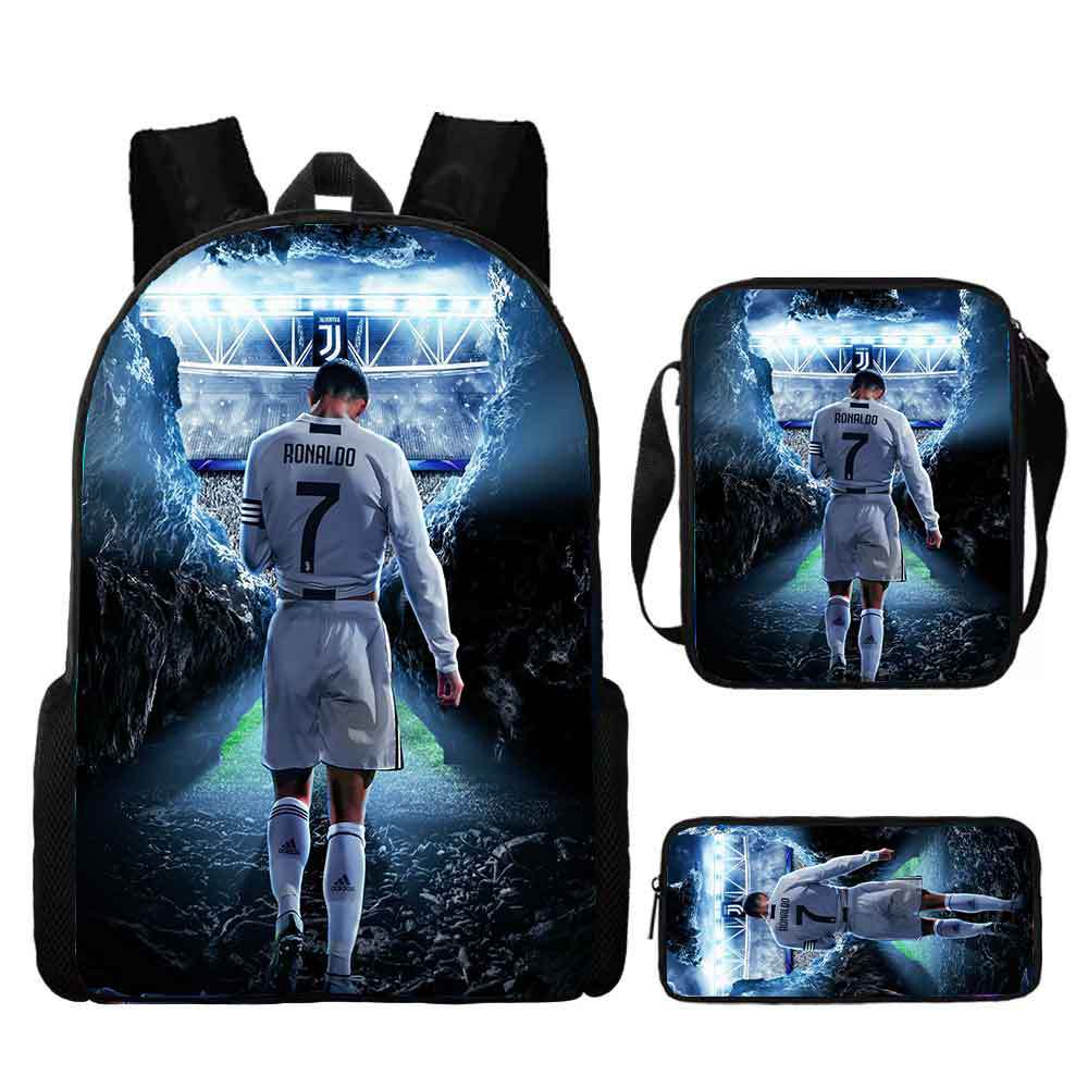 Ronaldo schoolbag boy elementary school student children backpack cross-border hot selling backpack shoulder bag pencil case three-piece set wholesale