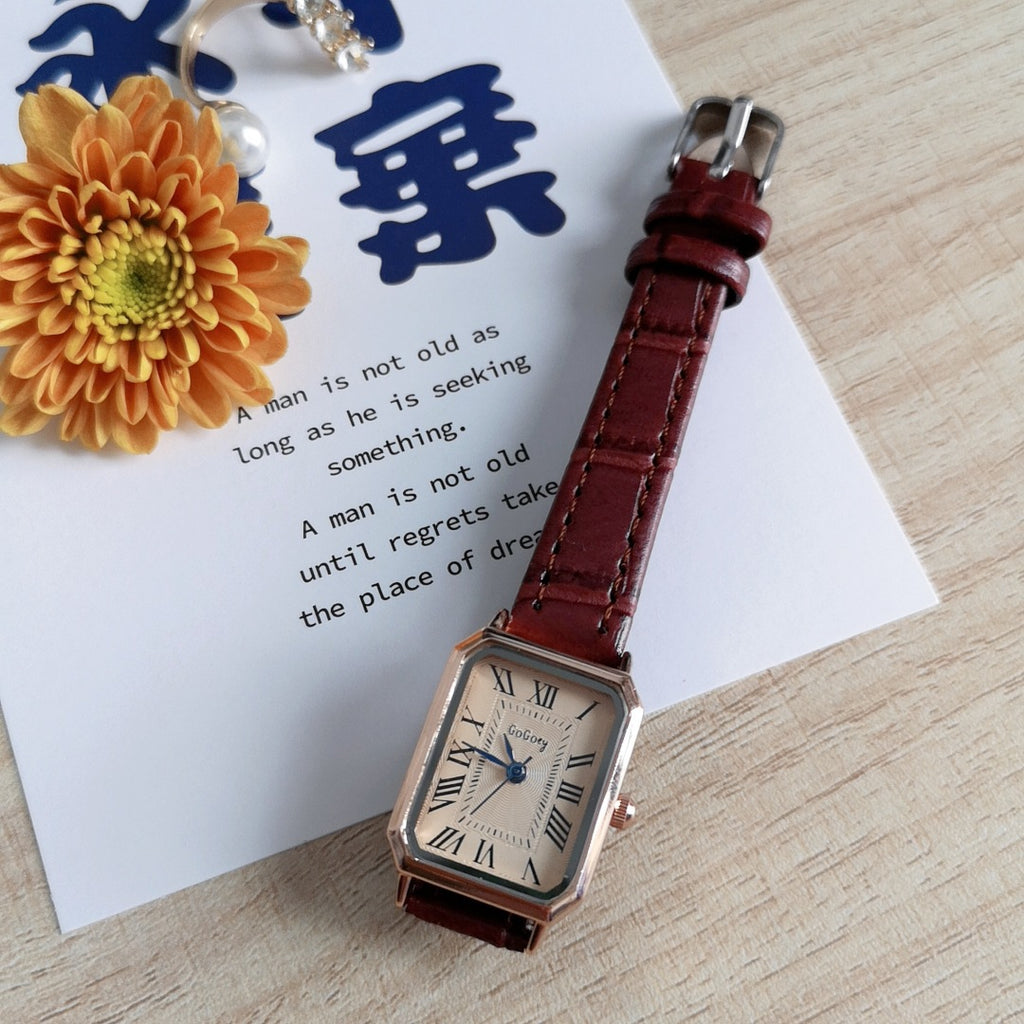 Women's Rose Gold Black Square Watch - Roman Numerals