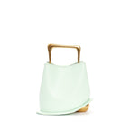 New genuine leather plain weave handbag imported cowhide commuter basket bucket bag wooden handbag messenger bag for women