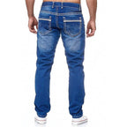 Men's Dark Blue Slim Fit Jeans - Mid-Rise, Zipper Fly