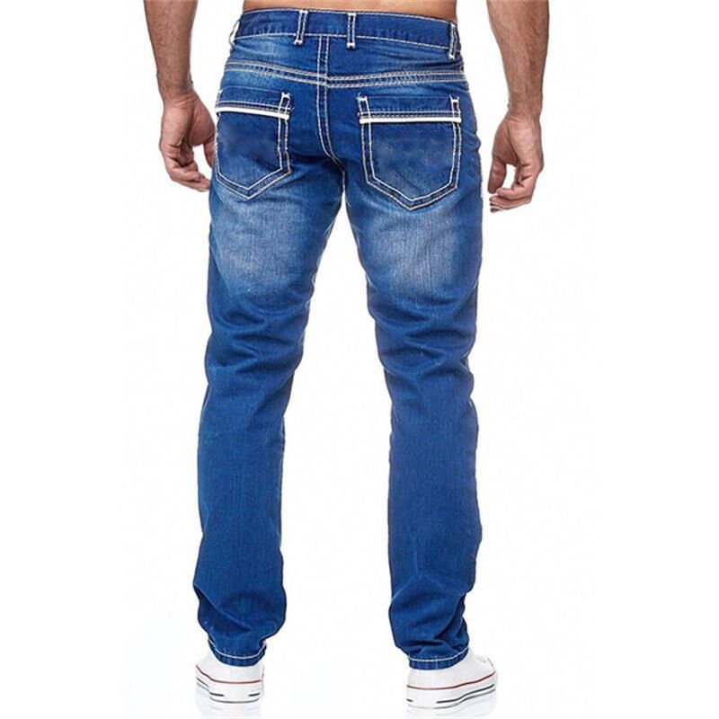 Men's Dark Blue Slim Fit Jeans - Mid-Rise, Zipper Fly