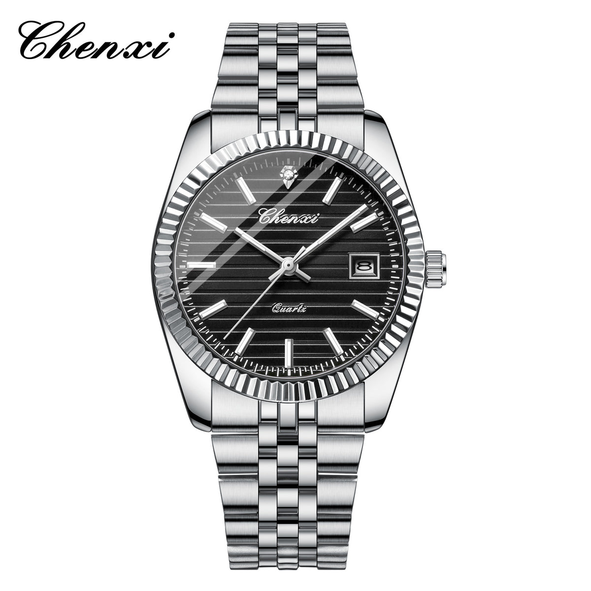 Men's Silver White Dial Quartz Watch - Calendar, Waterproof