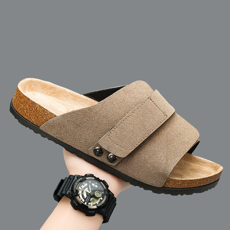 Men's Black Cork Sandals - Velcro, Non-Slip