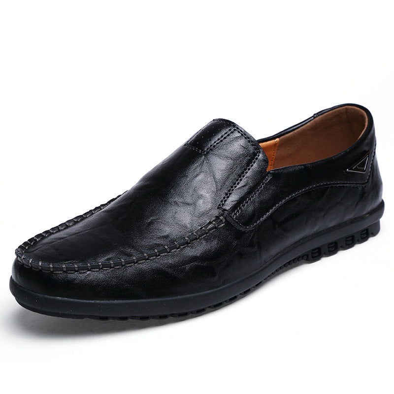 Men's Black Leather Slip-On Casual Shoes | Aladinae