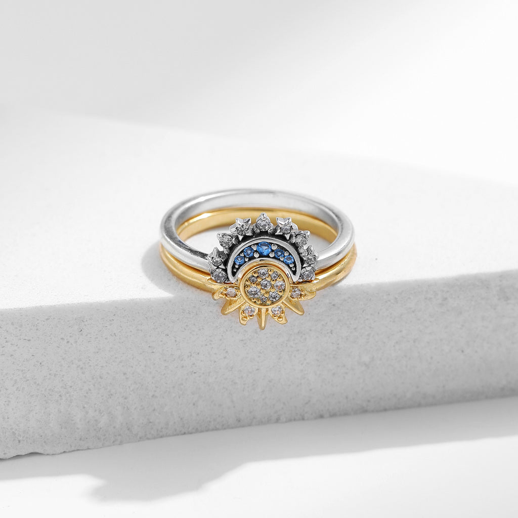 MODIAN 925 sterling silver stacked style sun and moon rings for women, high-end couple rings, ins-style niche design