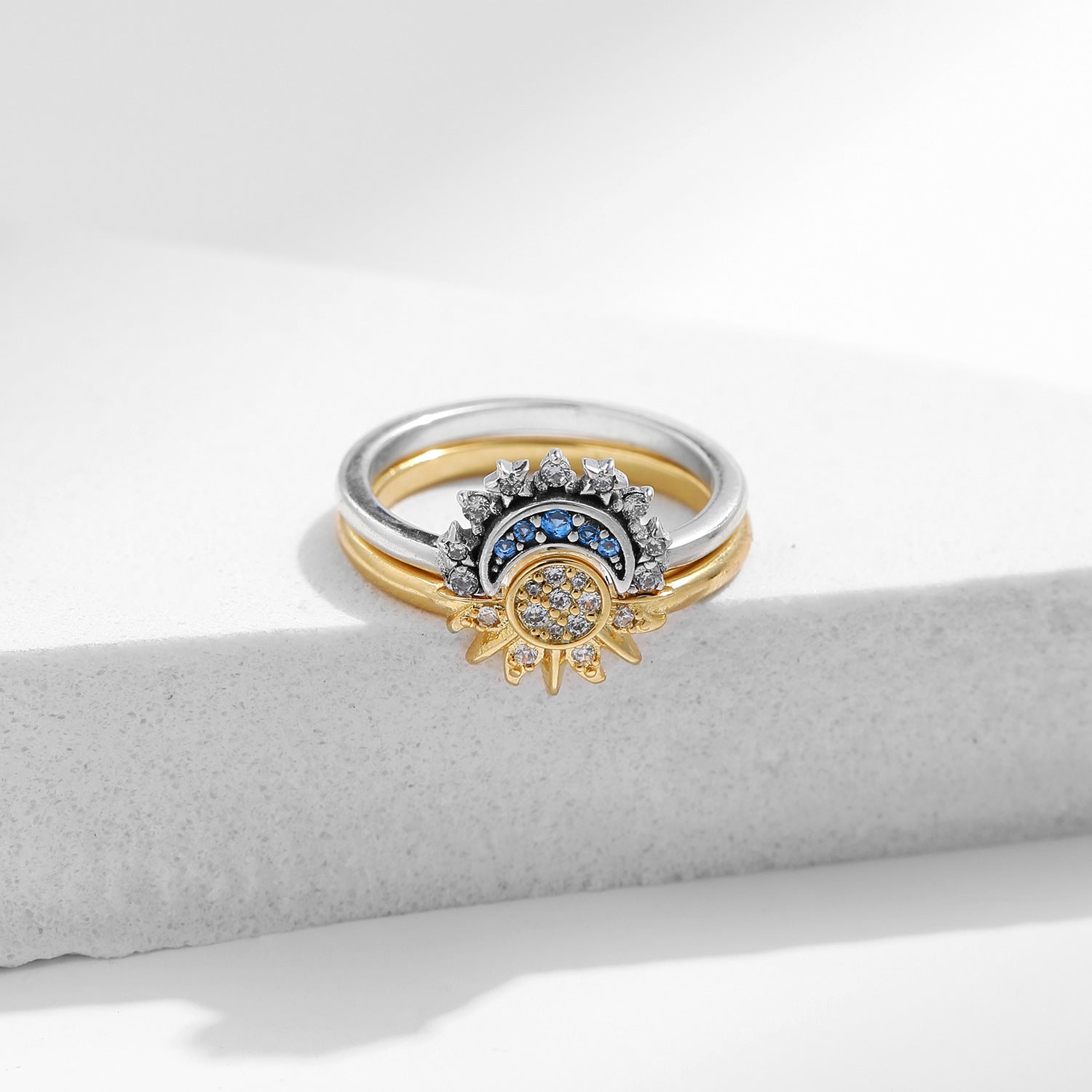 MODIAN 925 sterling silver stacked style sun and moon rings for women, high-end couple rings, ins-style niche design