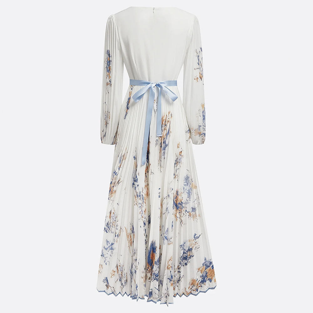 2025 European and American export women's clothing hot-selling long-sleeved printed short-sleeved resort dress, mid-length coat dress.