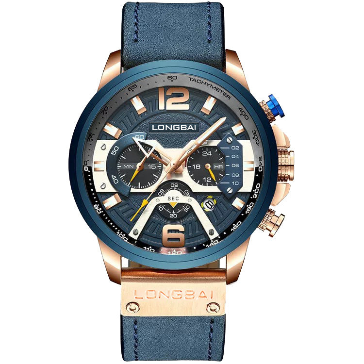 Men's Silver Black Multi-Hand Quartz Watch - Waterproof