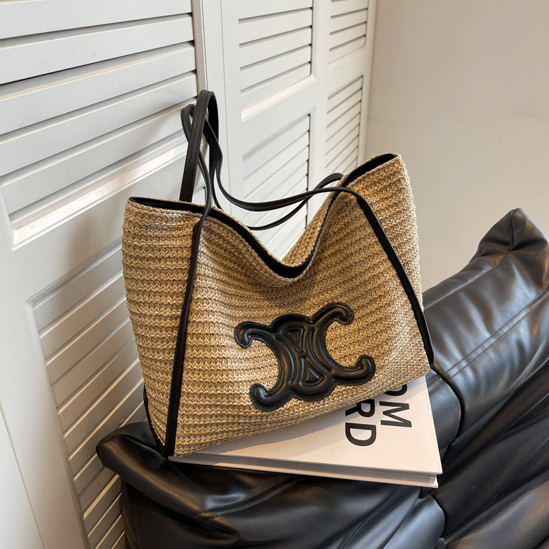 Women's straw bag, 2025 summer new arrival, handmade woven basket bag, vacation beach bag, shoulder bag, underarm bag.