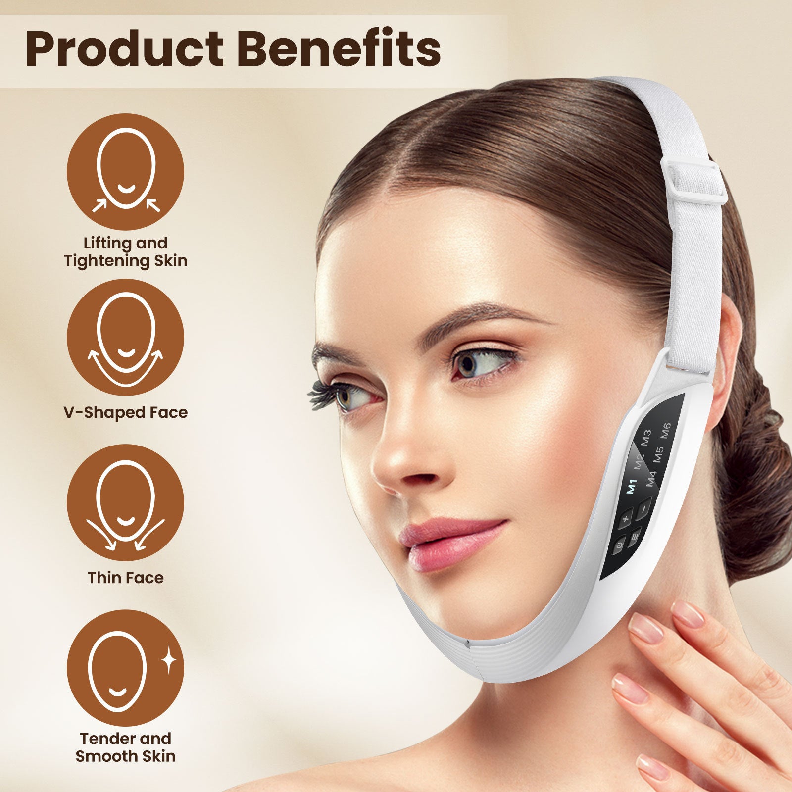 6-mode 8-level microcurrent EMS face slimming device, V-shaped facial massage, kneading, acupuncture, hammering, lifting, acupressure. (Cross-border product)