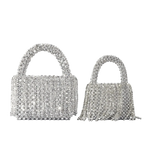 New acrylic tassel handbag women's diy handmade beaded woven bag bling silver beads evening bag