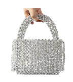 New acrylic tassel handbag women's diy handmade beaded woven bag bling silver beads evening bag
