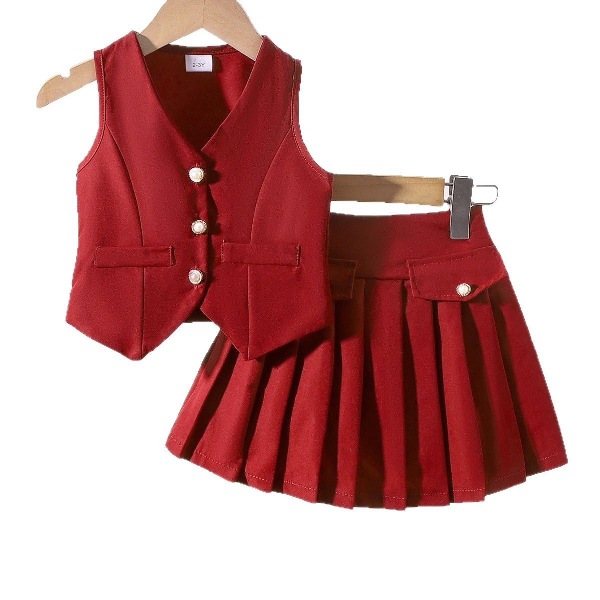 2025 Foreign Trade Cross-border European and American Summer Hot Selling Girls' Suit Small and Medium Children's Vest Top Pleated Skirt Factory Direct