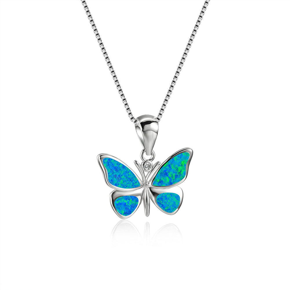 Net red popular Korean version of the trinkets platinum opal butterfly necklace ladies pendant Mori personality wild collarbone chain