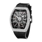 Men's Rose Blue Crystal Barrel Watch - Quartz, Leather Strap