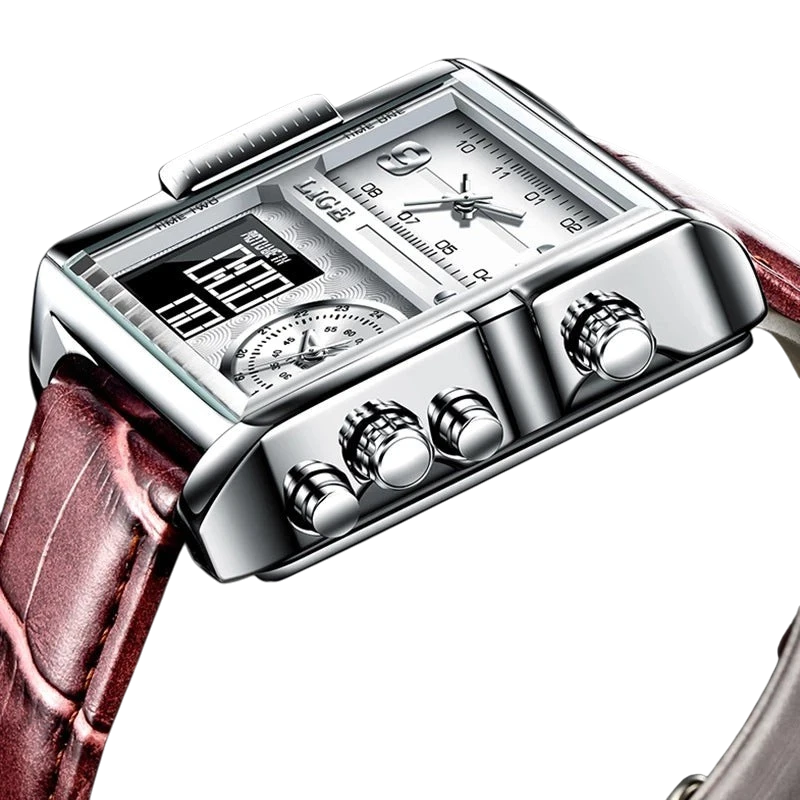 LIGE new electronic quartz dual display watch men's waterproof watch multi-function electronic watch quartz watch